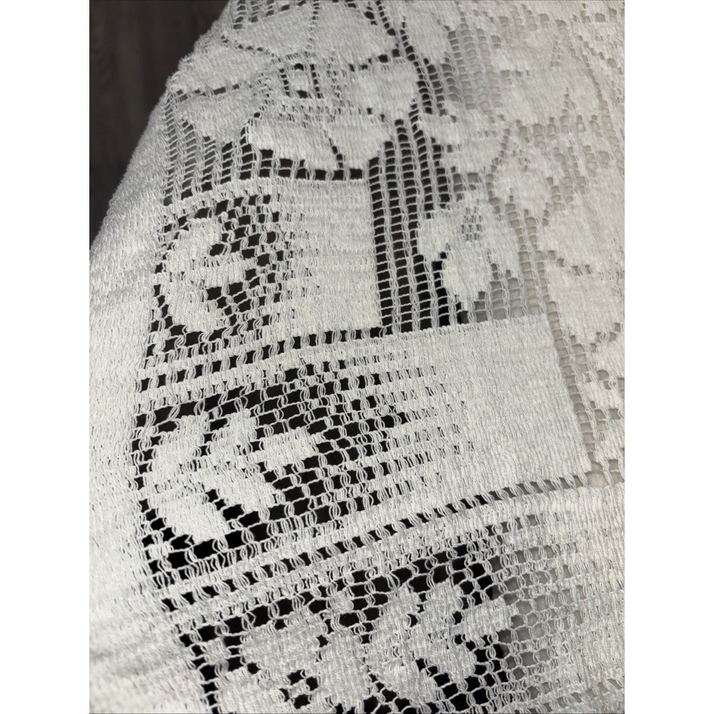 Vintage Lace Tablecloth 82x60 Ivory Floral Cutwork Rectangle Cottage Farmhouse